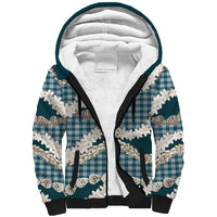 Dark Cyan Hawaii Tiare and Shell Lei Sherpa Hoodie Hawaiian Palaka Luxury Vibes - Polynesian Pride