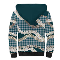 Dark Cyan Hawaii Tiare and Shell Lei Sherpa Hoodie Hawaiian Palaka Luxury Vibes - Polynesian Pride