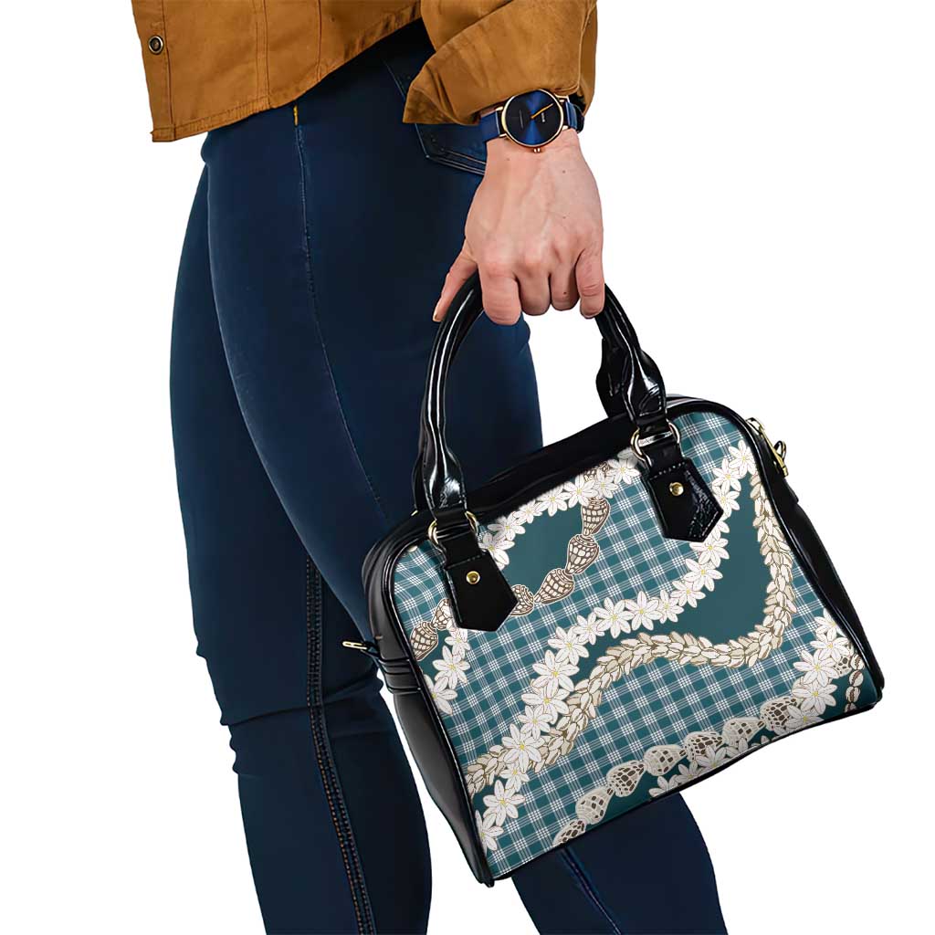 Dark Cyan Hawaii Tiare and Shell Lei Shoulder Handbag Hawaiian Palaka Luxury Vibes - Polynesian Pride