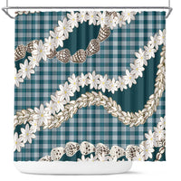 Dark Cyan Hawaii Tiare and Shell Lei Shower Curtain Hawaiian Palaka Luxury Vibes - Polynesian Pride