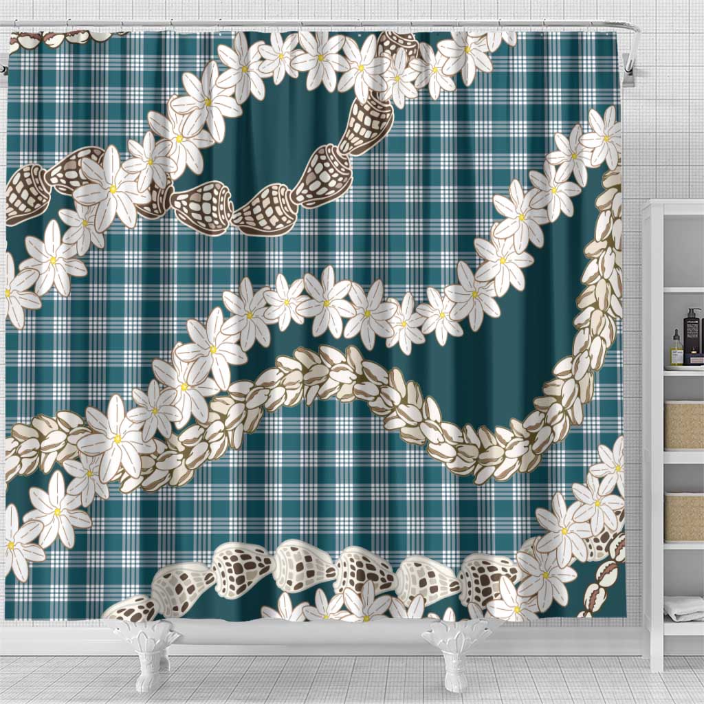 Dark Cyan Hawaii Tiare and Shell Lei Shower Curtain Hawaiian Palaka Luxury Vibes - Polynesian Pride