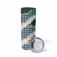 Dark Cyan Hawaii Tiare and Shell Lei Skinny Tumbler Hawaiian Palaka Luxury Vibes - Polynesian Pride