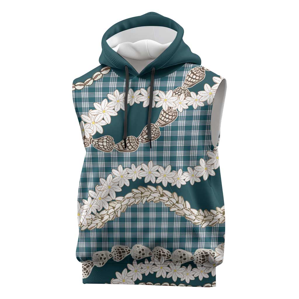 Dark Cyan Hawaii Tiare and Shell Lei Sleeveless Hoodie Hawaiian Palaka Luxury Vibes - Polynesian Pride