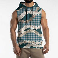 Dark Cyan Hawaii Tiare and Shell Lei Sleeveless Hoodie Hawaiian Palaka Luxury Vibes - Polynesian Pride