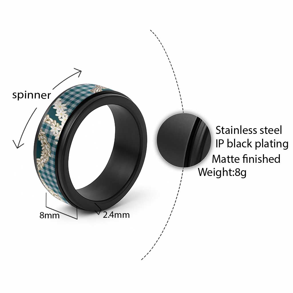 Dark Cyan Hawaii Tiare and Shell Lei Spinner Ring Hawaiian Palaka Luxury Vibes - Polynesian Pride