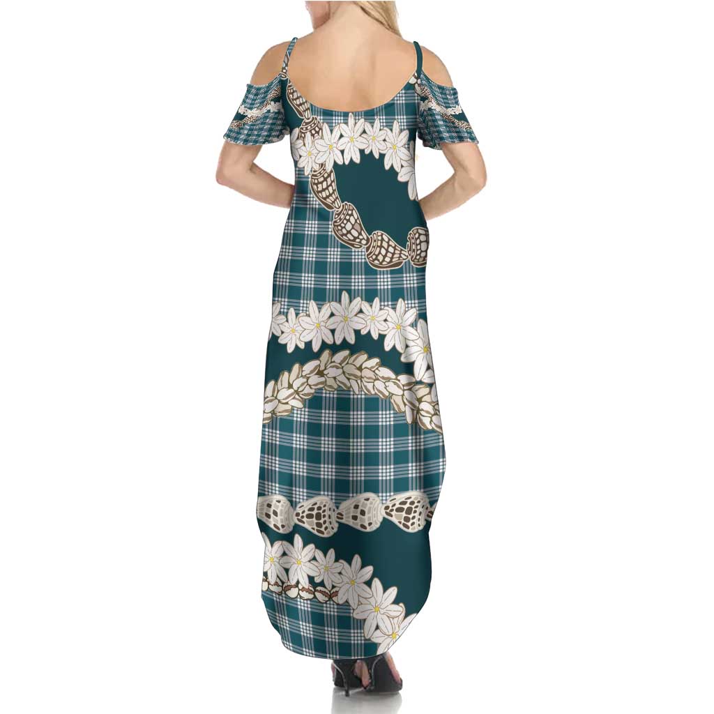 Dark Cyan Hawaii Tiare and Shell Lei Summer Maxi Dress Hawaiian Palaka Luxury Vibes - Polynesian Pride