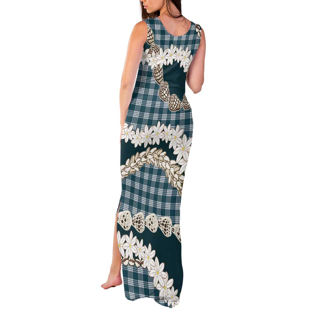 Dark Cyan Hawaii Tiare and Shell Lei Tank Maxi Dress Hawaiian Palaka Luxury Vibes - Polynesian Pride