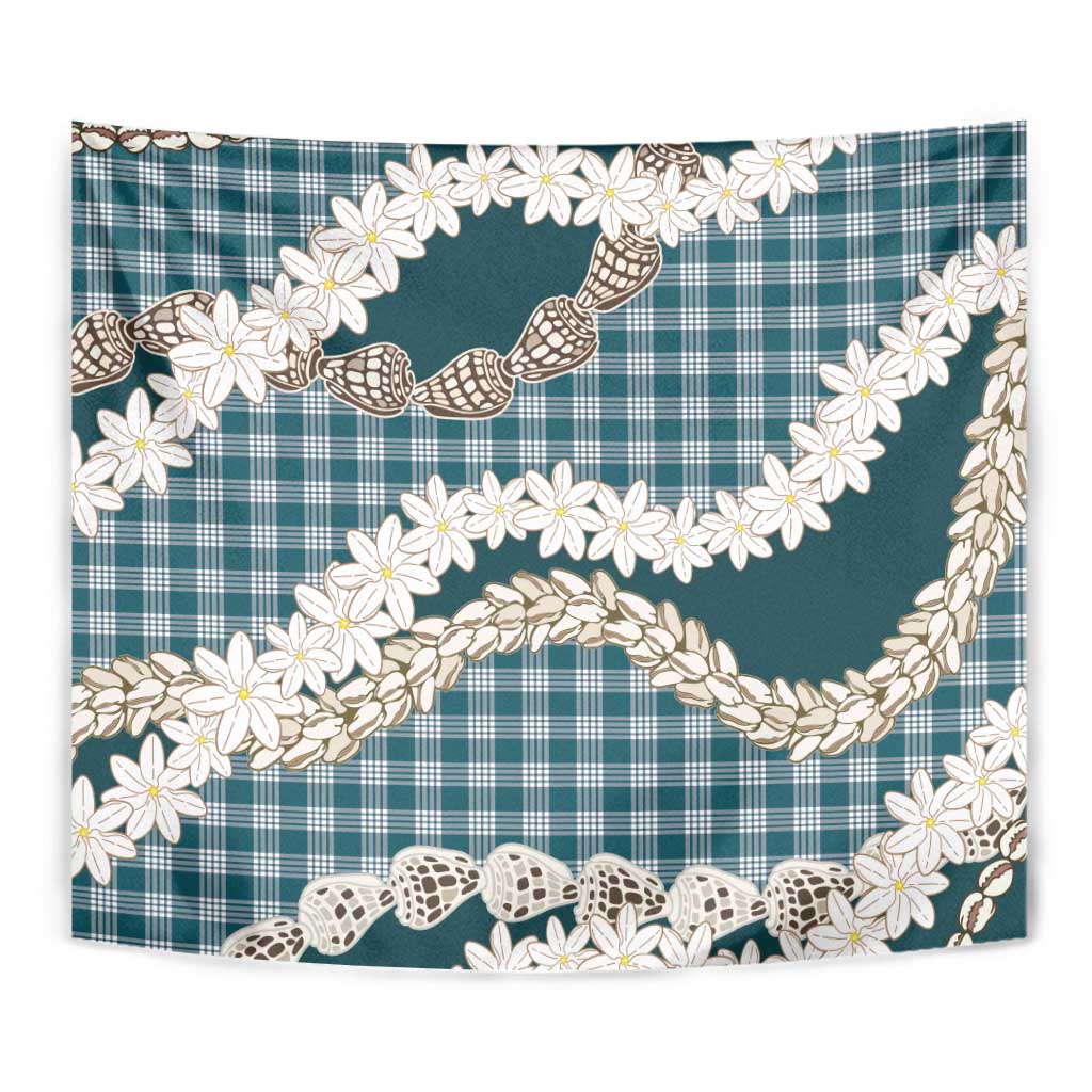 Dark Cyan Hawaii Tiare and Shell Lei Tapestry Hawaiian Palaka Luxury Vibes - Polynesian Pride