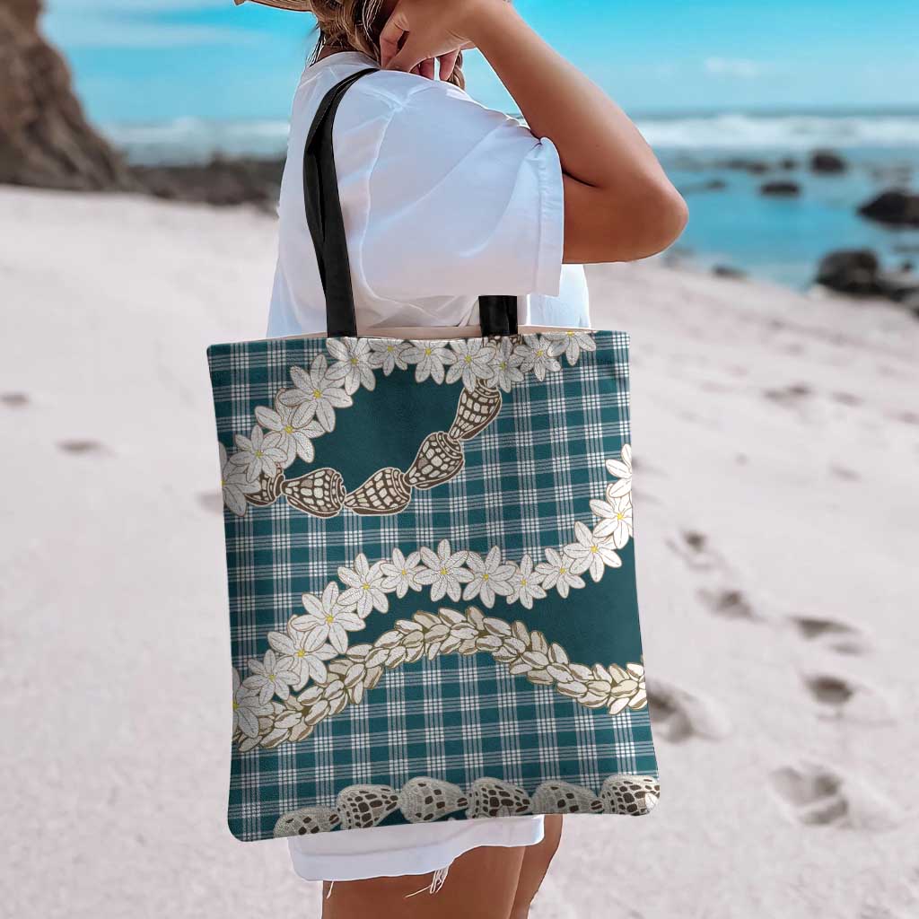 Dark Cyan Hawaii Tiare and Shell Lei Tote Bag Hawaiian Palaka Luxury Vibes - Polynesian Pride