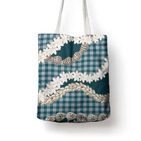 Dark Cyan Hawaii Tiare and Shell Lei Tote Bag Hawaiian Palaka Luxury Vibes - Polynesian Pride
