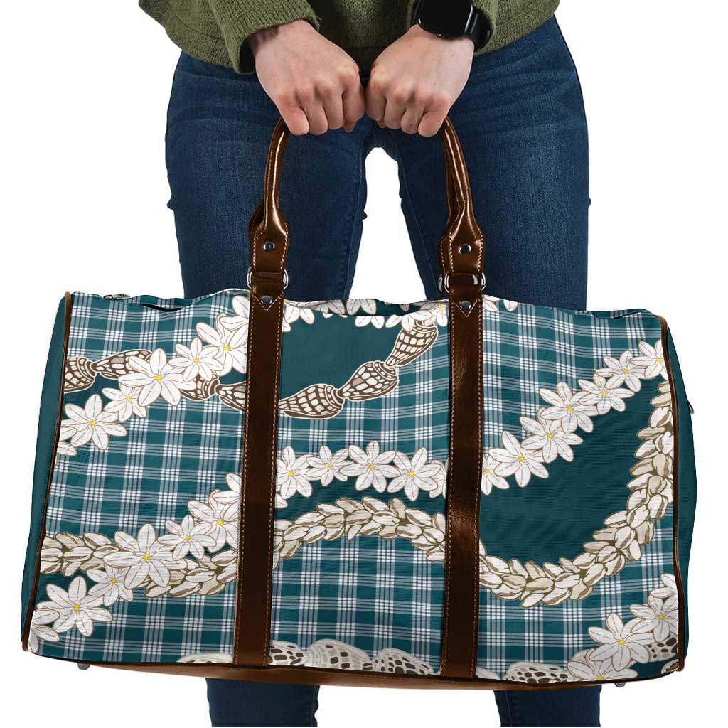 Dark Cyan Hawaii Tiare and Shell Lei Travel Bag Hawaiian Palaka Luxury Vibes - Polynesian Pride