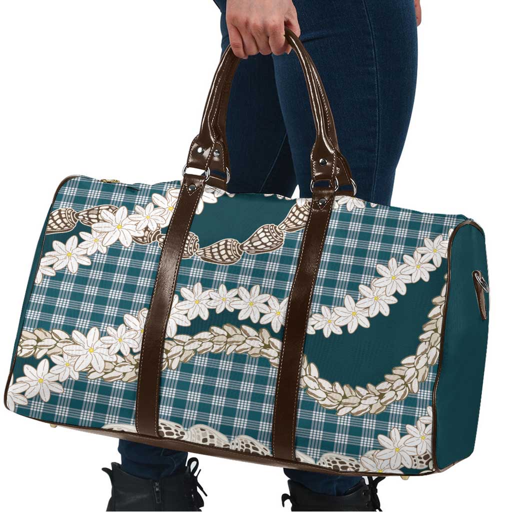 Dark Cyan Hawaii Tiare and Shell Lei Travel Bag Hawaiian Palaka Luxury Vibes - Polynesian Pride