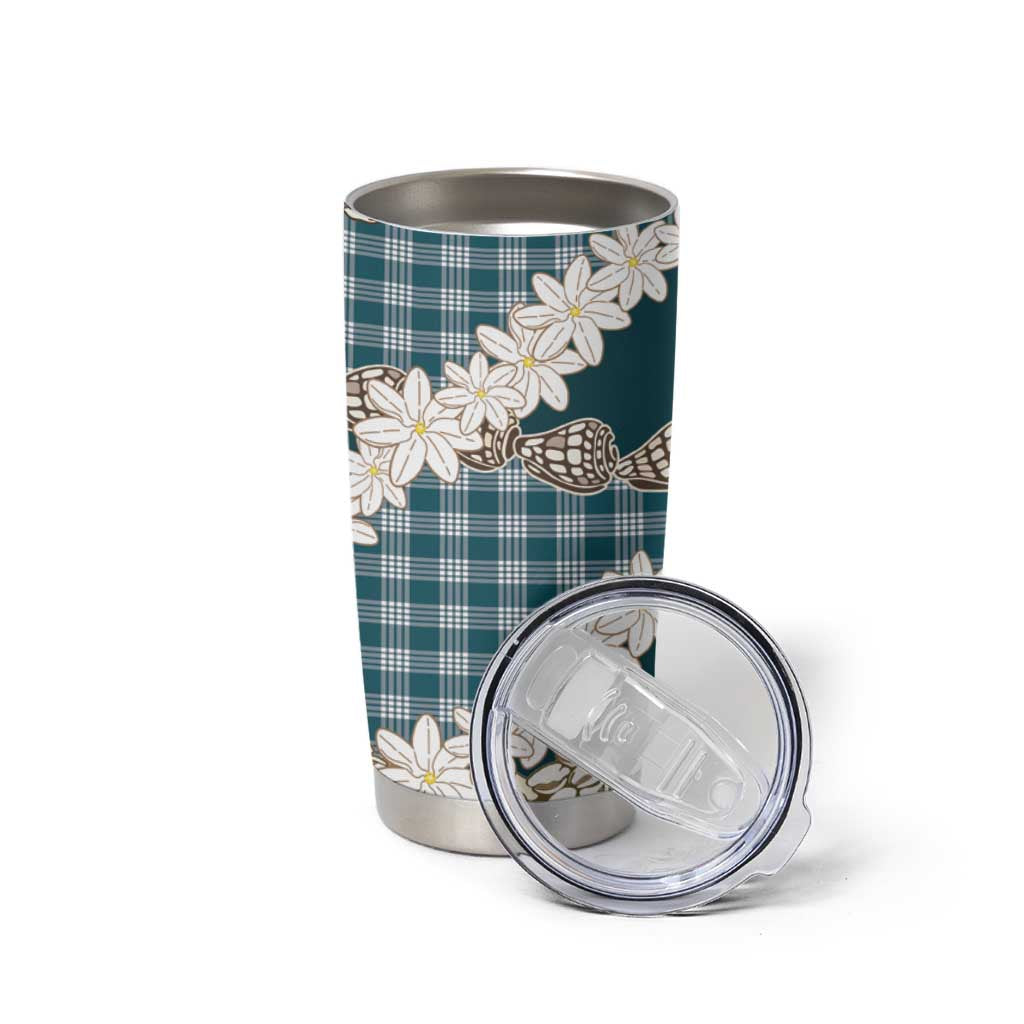 Dark Cyan Hawaii Tiare and Shell Lei Tumbler Cup Hawaiian Palaka Luxury Vibes - Polynesian Pride