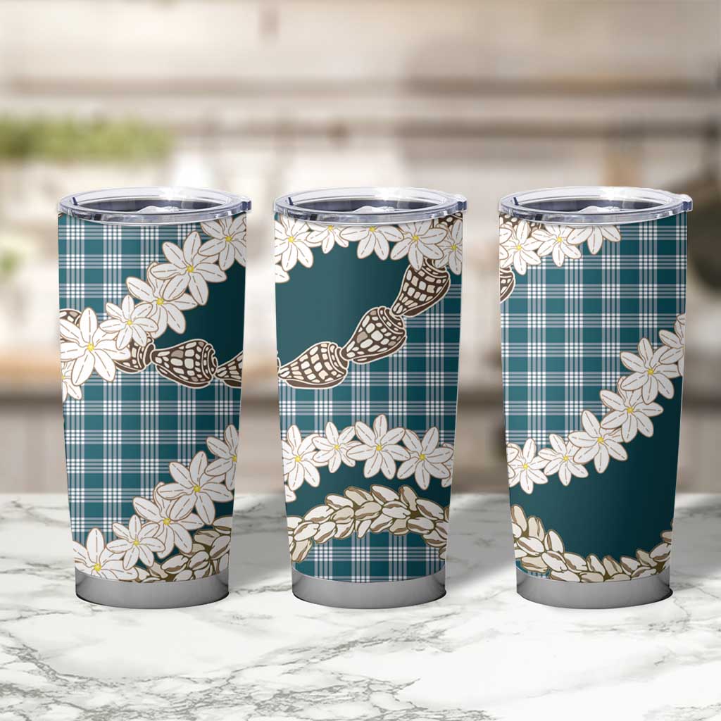 Dark Cyan Hawaii Tiare and Shell Lei Tumbler Cup Hawaiian Palaka Luxury Vibes - Polynesian Pride