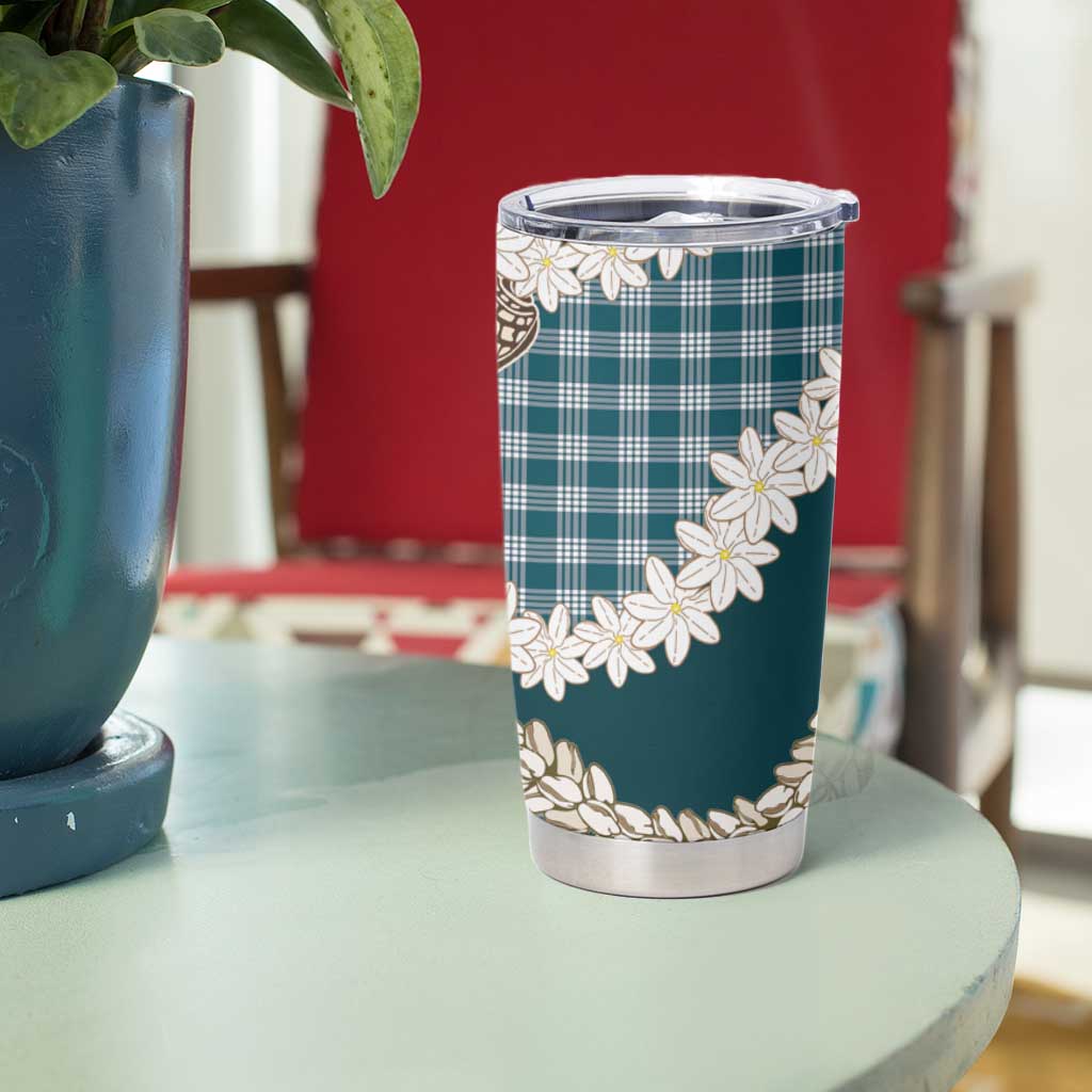 Dark Cyan Hawaii Tiare and Shell Lei Tumbler Cup Hawaiian Palaka Luxury Vibes - Polynesian Pride