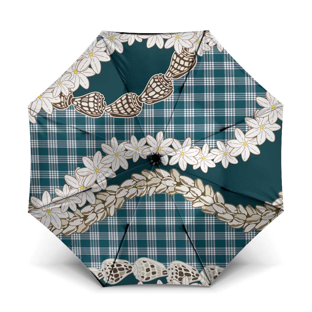 Dark Cyan Hawaii Tiare and Shell Lei Umbrella Hawaiian Palaka Luxury Vibes - Polynesian Pride