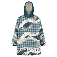 Dark Cyan Hawaii Tiare and Shell Lei Wearable Blanket Hoodie Hawaiian Palaka Luxury Vibes - Polynesian Pride