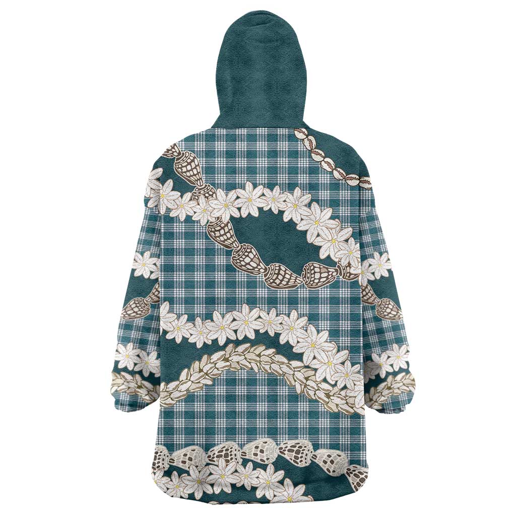 Dark Cyan Hawaii Tiare and Shell Lei Wearable Blanket Hoodie Hawaiian Palaka Luxury Vibes - Polynesian Pride