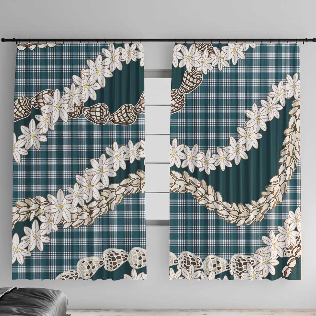 Dark Cyan Hawaii Tiare and Shell Lei Window Curtain Hawaiian Palaka Luxury Vibes - Polynesian Pride