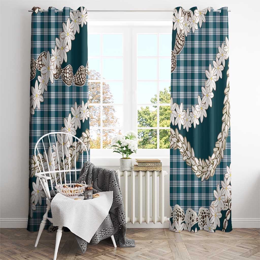 Dark Cyan Hawaii Tiare and Shell Lei Window Curtain Hawaiian Palaka Luxury Vibes - Polynesian Pride