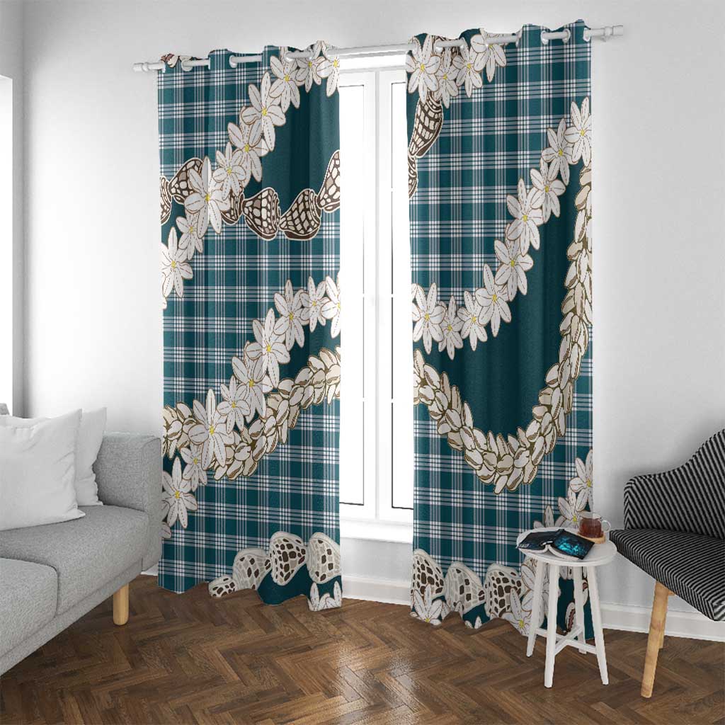 Dark Cyan Hawaii Tiare and Shell Lei Window Curtain Hawaiian Palaka Luxury Vibes - Polynesian Pride