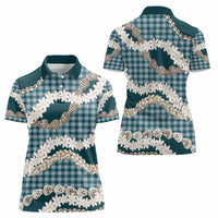Dark Cyan Hawaii Tiare and Shell Lei Women Polo Shirt Hawaiian Palaka Luxury Vibes - Polynesian Pride