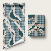 Dark Cyan Hawaii Tiare and Shell Lei Wrapping Paper Hawaiian Palaka Luxury Vibes - Polynesian Pride