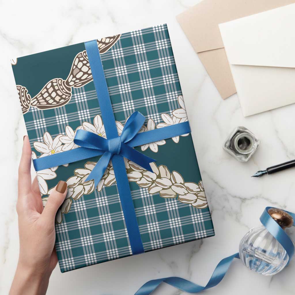 Dark Cyan Hawaii Tiare and Shell Lei Wrapping Paper Hawaiian Palaka Luxury Vibes - Polynesian Pride