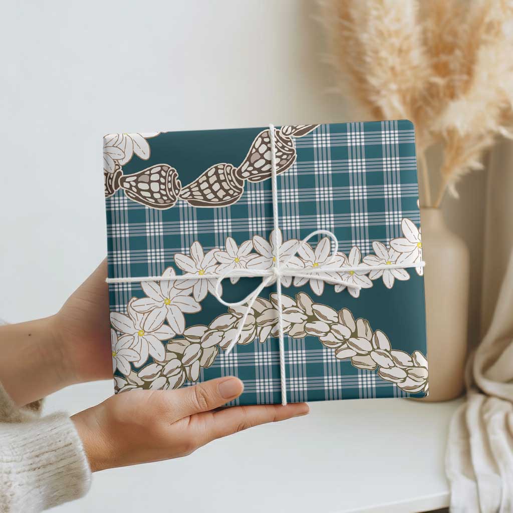 Dark Cyan Hawaii Tiare and Shell Lei Wrapping Paper Hawaiian Palaka Luxury Vibes - Polynesian Pride