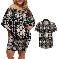 Aloha Hawaii Shell Quilt Couples Matching Off Shoulder Short Dress and Hawaiian Shirt Seamless Style - Polynesian Pride
