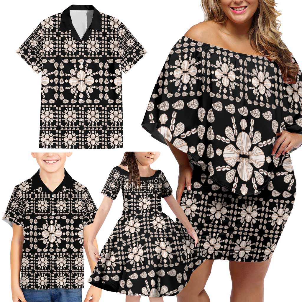 Aloha Hawaii Shell Quilt Family Matching Off Shoulder Short Dress and Hawaiian Shirt Seamless Style - Polynesian Pride