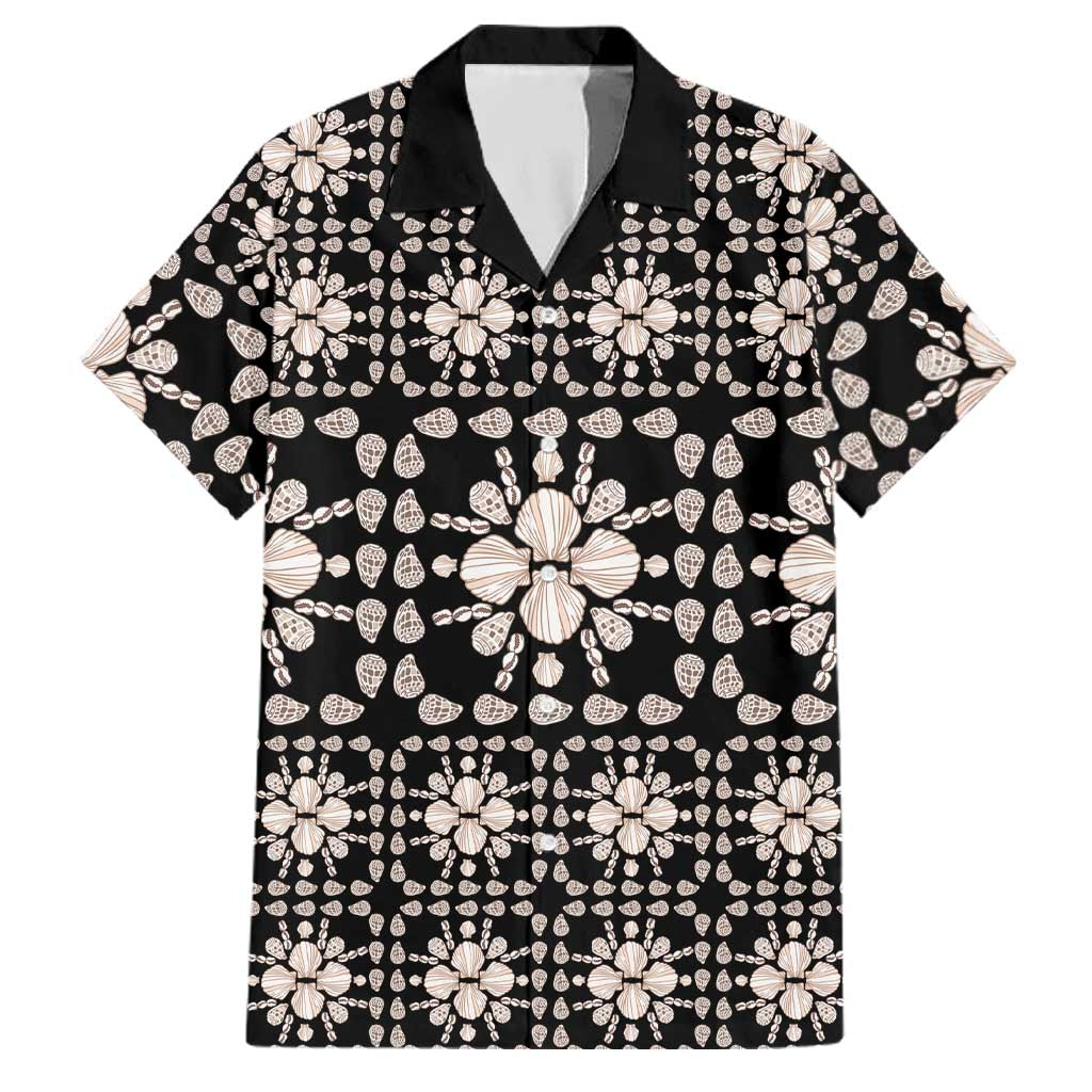 Aloha Hawaii Shell Quilt Family Matching Off Shoulder Short Dress and Hawaiian Shirt Seamless Style LT14 Dad's Shirt - Short Sleeve Black - Polynesian Pride