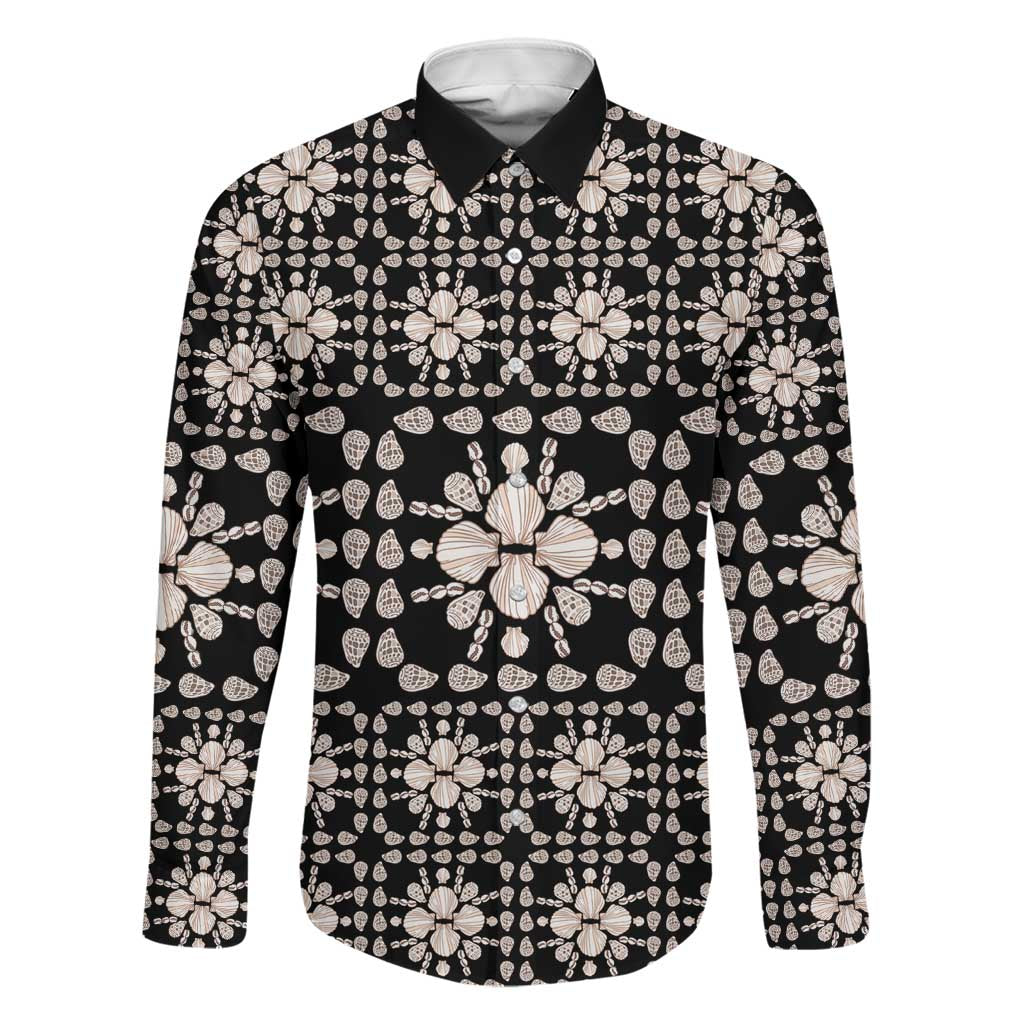 Aloha Hawaii Shell Quilt Family Matching Off Shoulder Short Dress and Hawaiian Shirt Seamless Style LT14 Dad's Shirt - Long Sleeve Black - Polynesian Pride