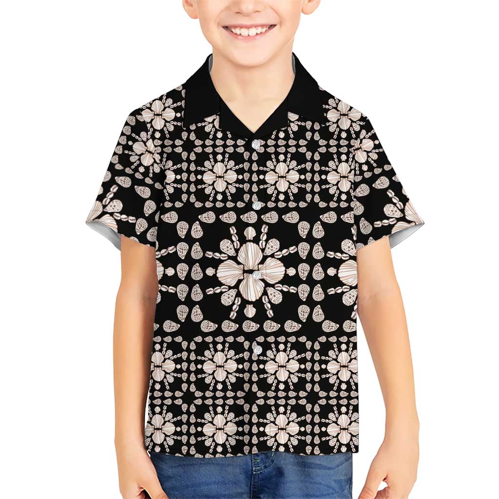 Aloha Hawaii Shell Quilt Family Matching Off Shoulder Short Dress and Hawaiian Shirt Seamless Style LT14 Son's Shirt Black - Polynesian Pride