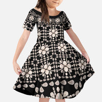 Aloha Hawaii Shell Quilt Family Matching Puletasi and Hawaiian Shirt Seamless Style LT14 Daughter's Dress Black - Polynesian Pride