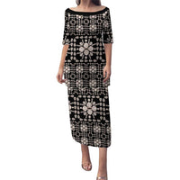 Aloha Hawaii Shell Quilt Family Matching Puletasi and Hawaiian Shirt Seamless Style LT14 Mom's Dress Black - Polynesian Pride