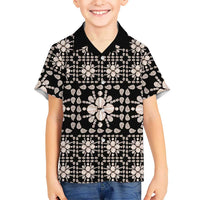 Aloha Hawaii Shell Quilt Family Matching Puletasi and Hawaiian Shirt Seamless Style LT14 Son's Shirt Black - Polynesian Pride