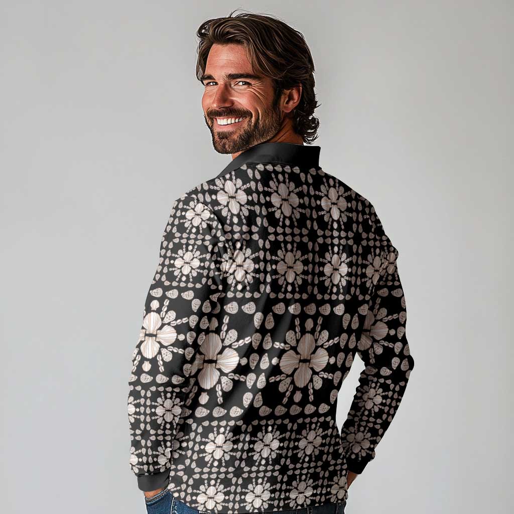 Aloha Hawaii Shell Quilt Long Sleeve Polo Shirt Seamless Style - Polynesian Pride