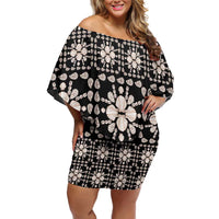 Aloha Hawaii Shell Quilt Off Shoulder Short Dress Seamless Style LT14 Women Black - Polynesian Pride
