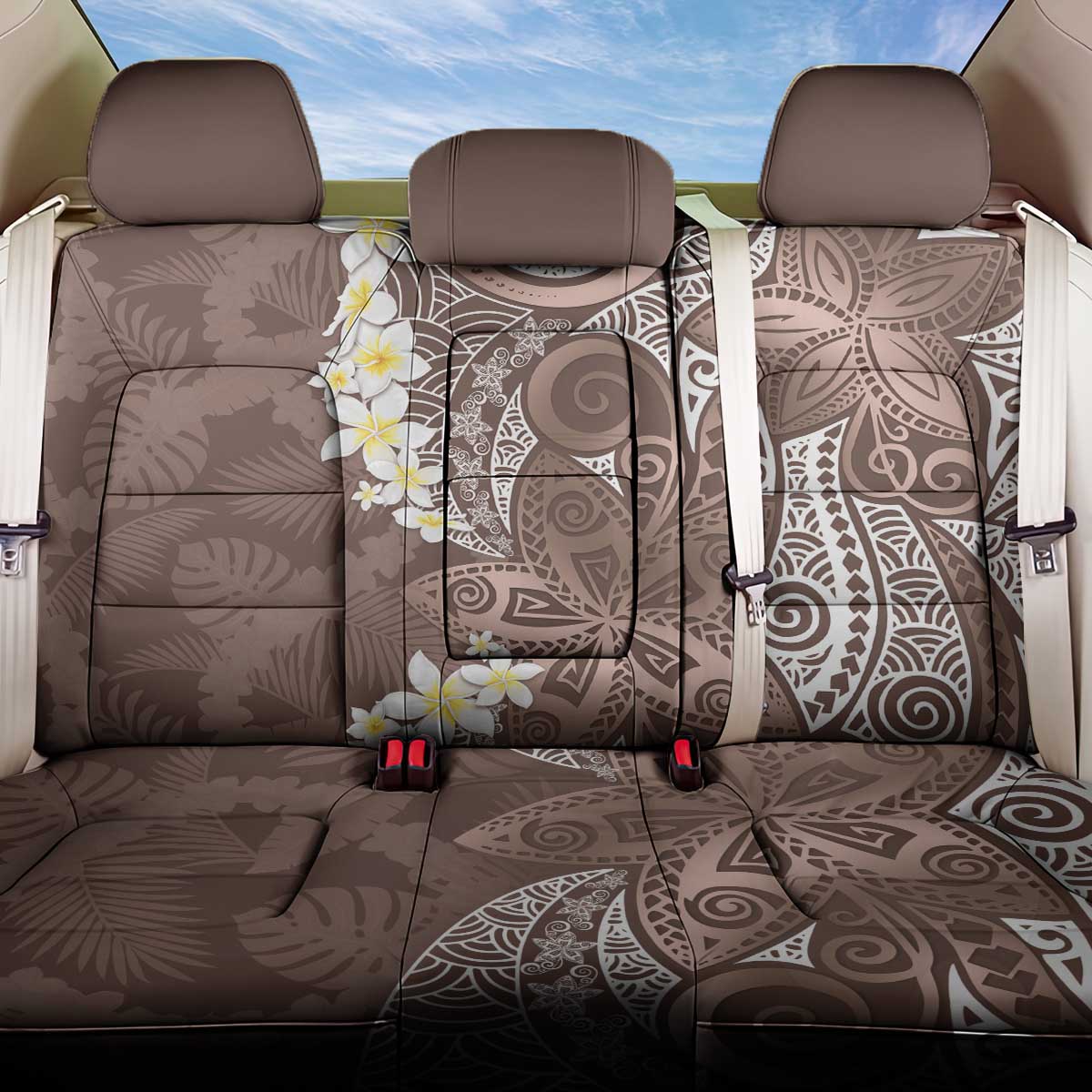 Mocha Mousse Polynesian Tribal Frangipani Tropical Vibe Back Car Seat Cover