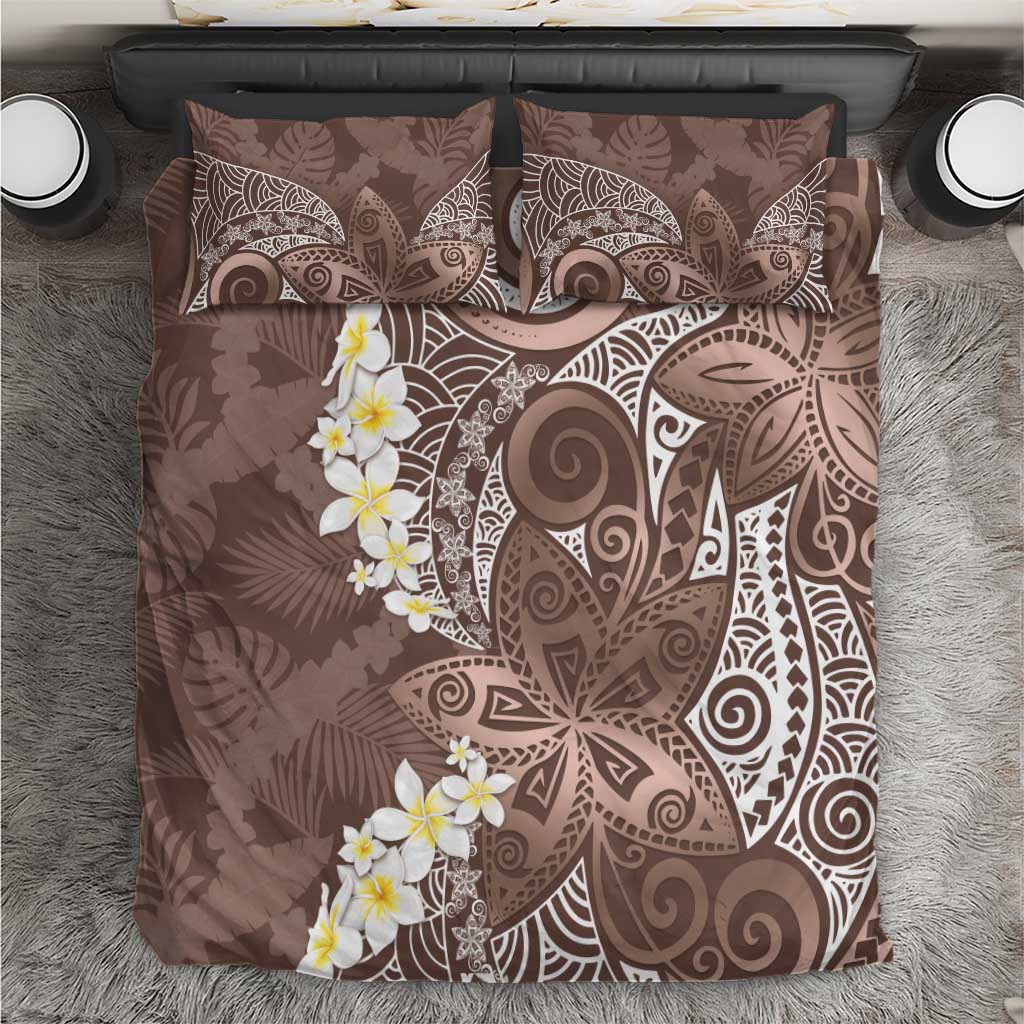 Mocha Mousse Polynesian Tribal Frangipani Tropical Vibe Bedding Set