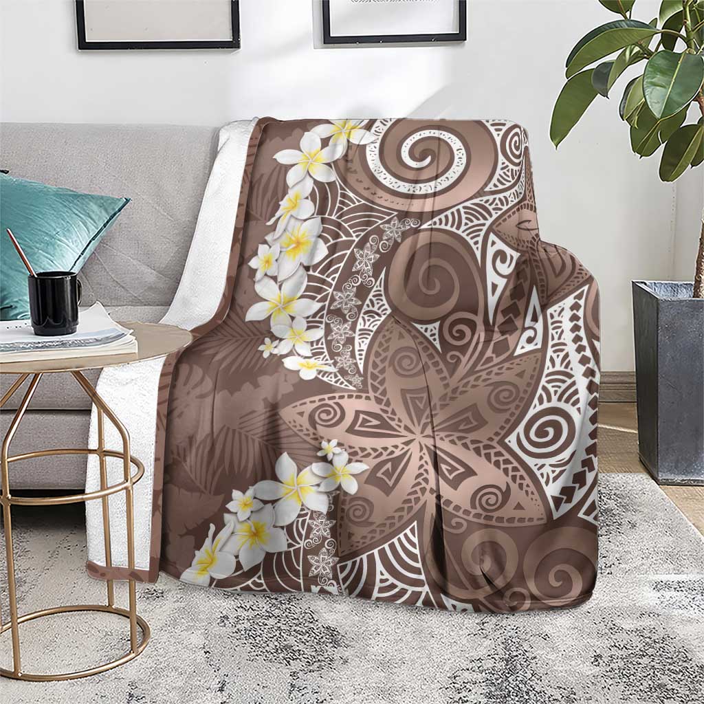 Mocha Mousse Polynesian Tribal Frangipani Tropical Vibe Blanket