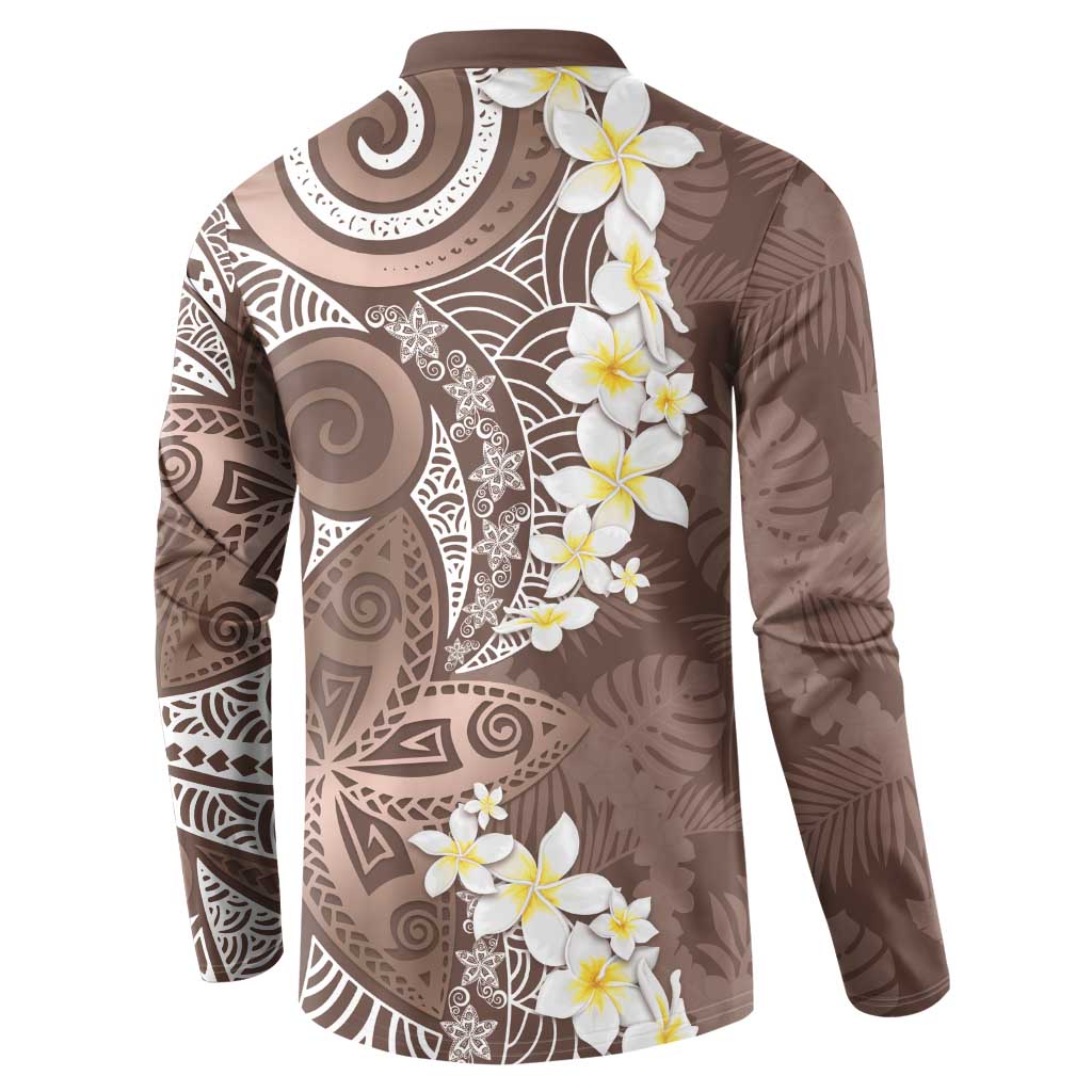 Mocha Mousse Polynesian Tribal Frangipani Tropical Vibe Button Sweatshirt