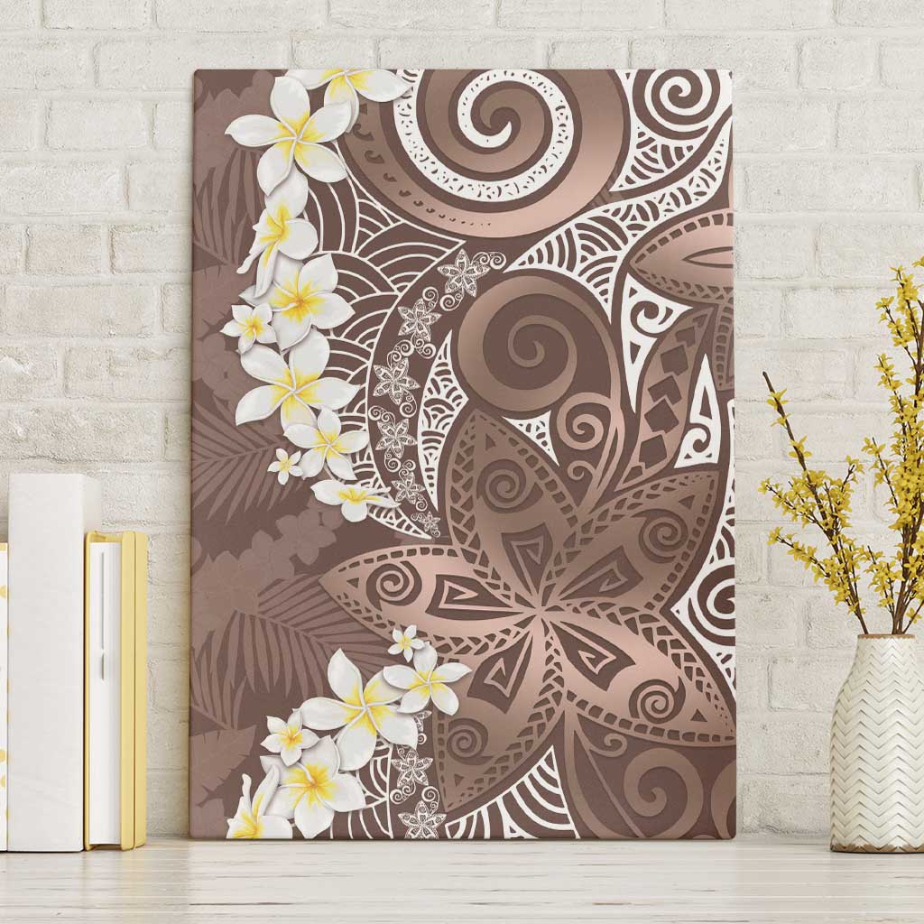 Mocha Mousse Polynesian Tribal Frangipani Tropical Vibe Canvas Wall Art