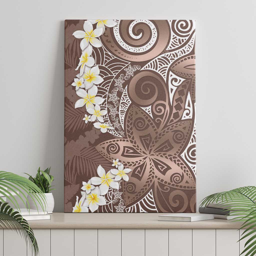 Mocha Mousse Polynesian Tribal Frangipani Tropical Vibe Canvas Wall Art