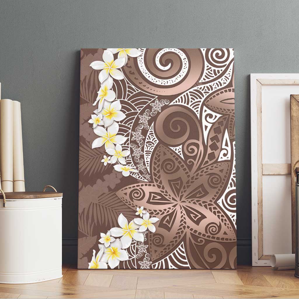 Mocha Mousse Polynesian Tribal Frangipani Tropical Vibe Canvas Wall Art