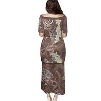 Mocha Mousse Polynesian Tribal Frangipani Tropical Vibe Family Matching Puletasi and Hawaiian Shirt