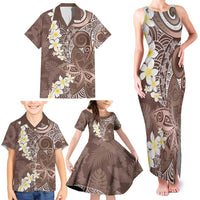 Mocha Mousse Polynesian Tribal Frangipani Tropical Vibe Family Matching Tank Maxi Dress and Hawaiian Shirt