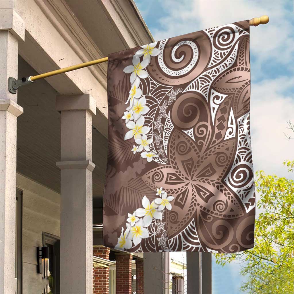 Mocha Mousse Polynesian Tribal Frangipani Tropical Vibe Garden Flag