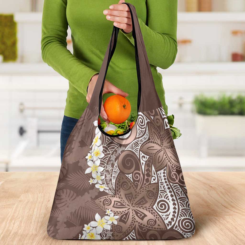 Mocha Mousse Polynesian Tribal Frangipani Tropical Vibe Grocery Bag